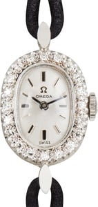 Vintage Ladies White Gold Omega Cocktail Diamond Case