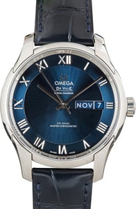 Used Blue Dial Omega De Ville Hour Vision Steel on Leather