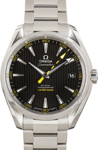 Pre-Owned Steel Omega Seamaster Black Teak Dial Aqua Terra