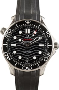 Pre-Owned Steel on Rubber Omega Seamaster Diver 300M Black Wave Dial