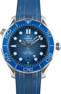 Pre-Owned Steel Omega Seamaster Diver 300M Blue Dial & Rubber Strap