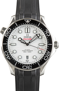 Used Omega White Wave Dial Seamaster Stainless Steel on Rubber