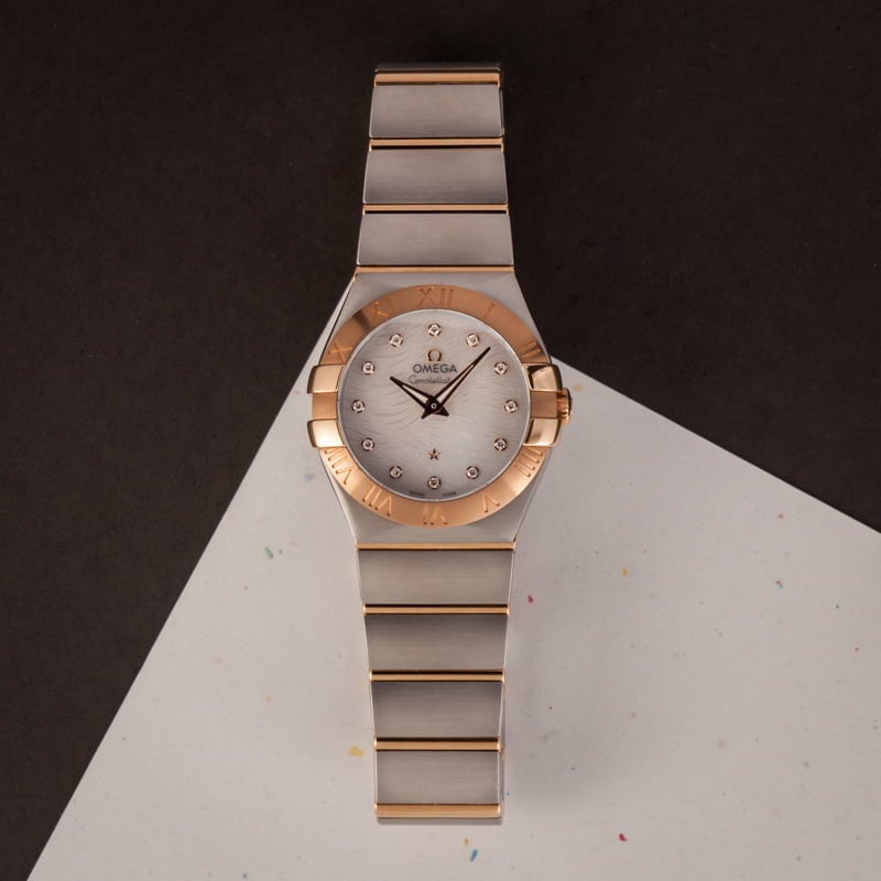 Ladies Omega Constellation Mother Of Pearl Wavy Diamond Dial