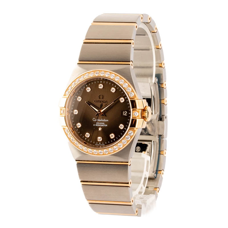 Omega Constellation Diamond Bezel & Brown Dial