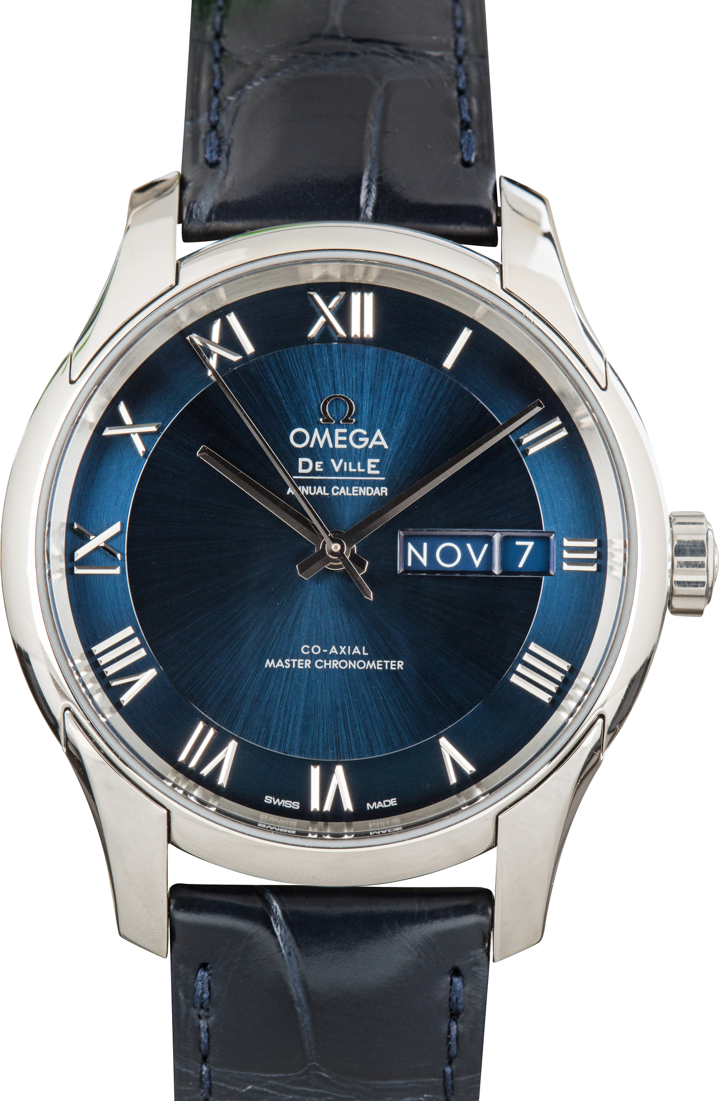 Used Blue Dial Omega De Ville Hour Vision Steel on Leather