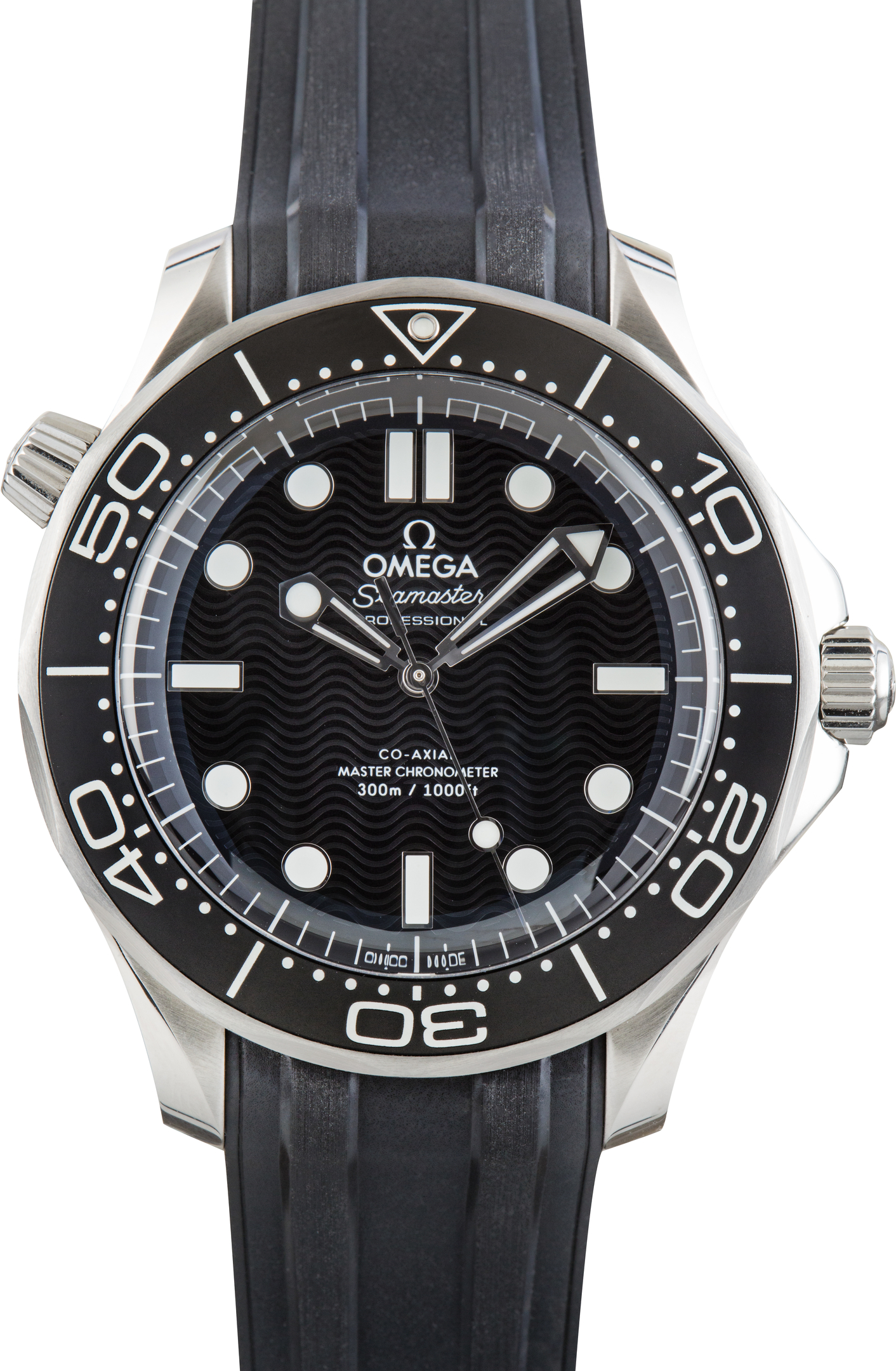 Used Black Wave Dial Omega Seamaster Diver 300M Steel on Rubber