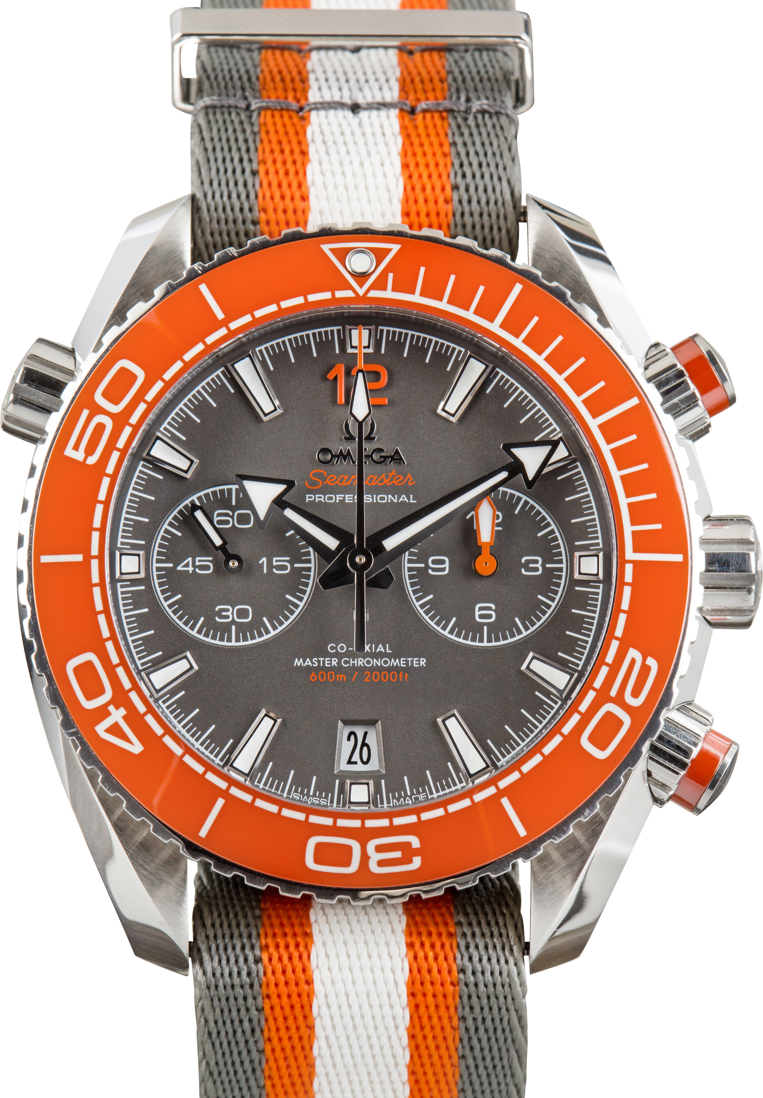 Pre-Owned Omega Seamaster Planet Ocean 600M Orange Bezel Steel on NATO