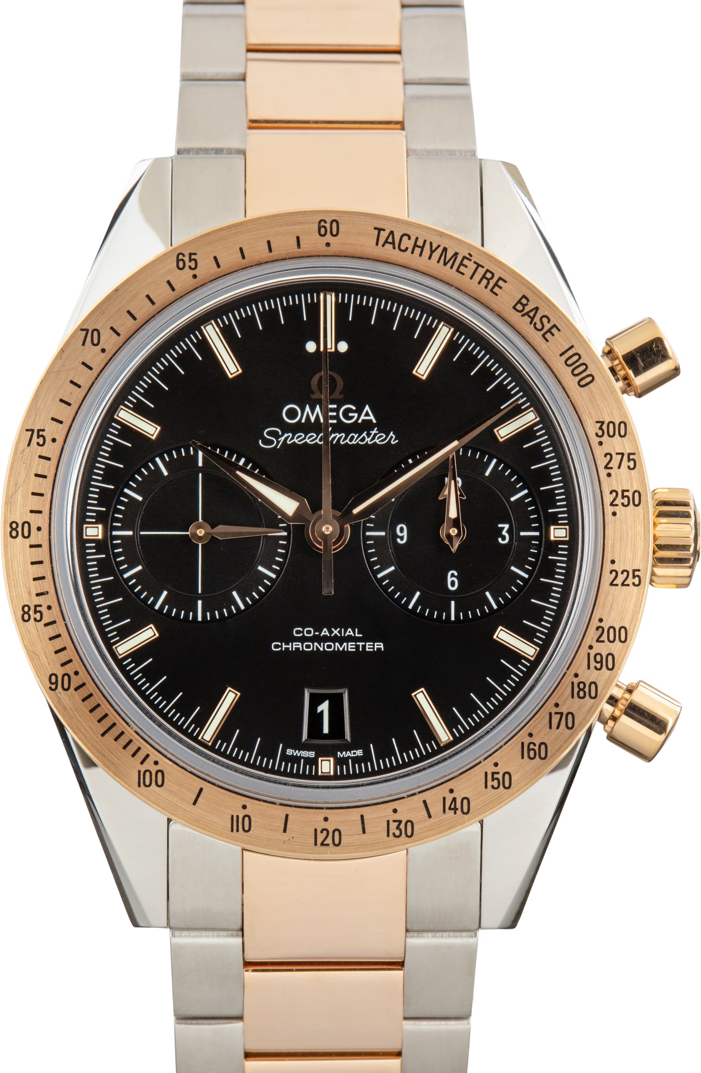 Pre-Owned Omega Speedmaster '57 Black Dial Red Gold on Steel