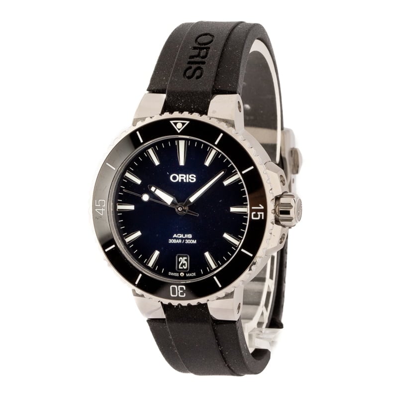 Ladies Oris Aquis Date Stainless Steel Blue Dial