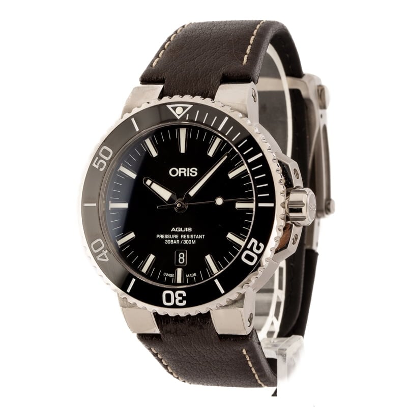 Oris Aquis Date Black Dial & Brown Leather Strap