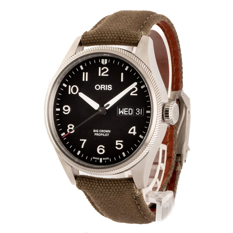 Oris Big Crown ProPilot Big Day Date Black Dial & Olive Textile Strap