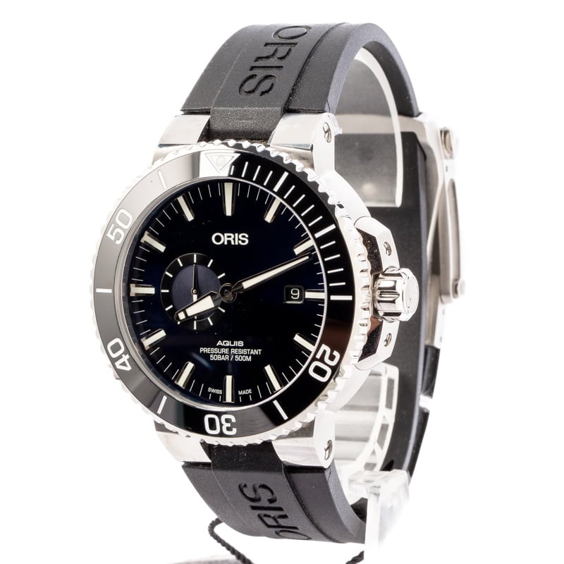 Aquis Small Second, Date Blue Dial & Black Rubber Strap