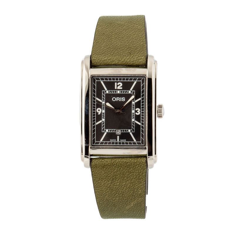 Oris Rectangular Green Dial & Leather Strap