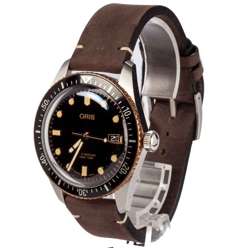 Oris Divers Sixty-Five Steel & Bronze Brown Leather Strap