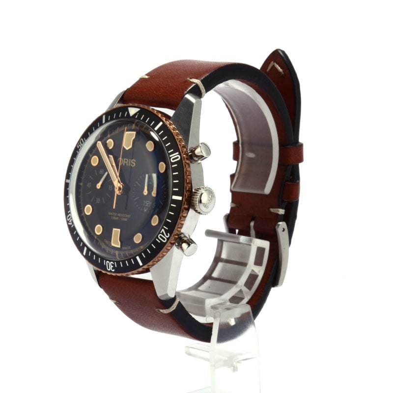 Oris Divers Sixty-Five Chronograph Black Dial & Leather Strap