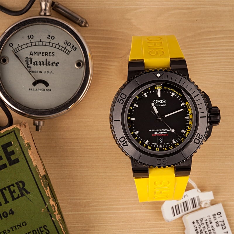 Oris Aquis Depth Gauge Yellow Rubber Strap