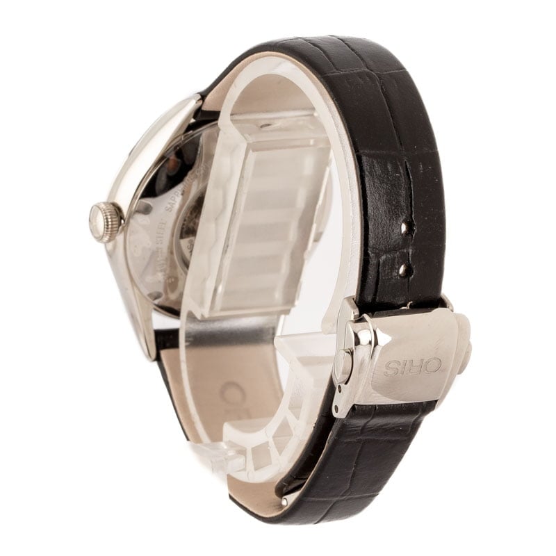 Ladies Oris Artelier Date Diamonds Steel on Black Leather Strap