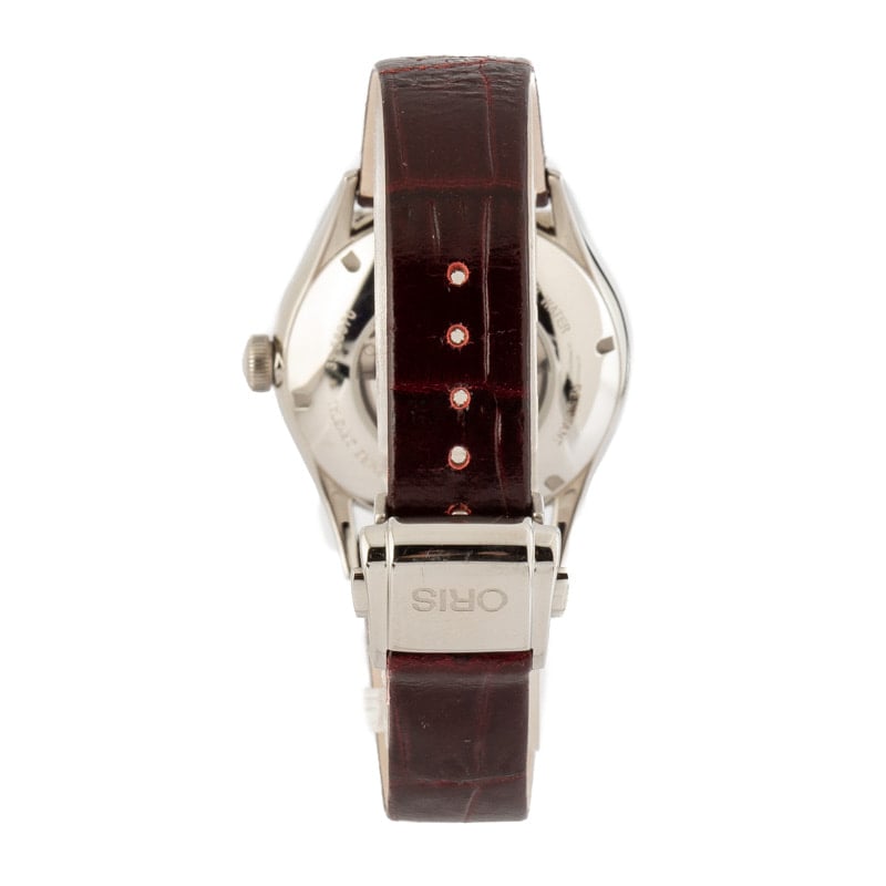 Ladies Oris Artelier Date Diamonds Bordeaux Leather Strap