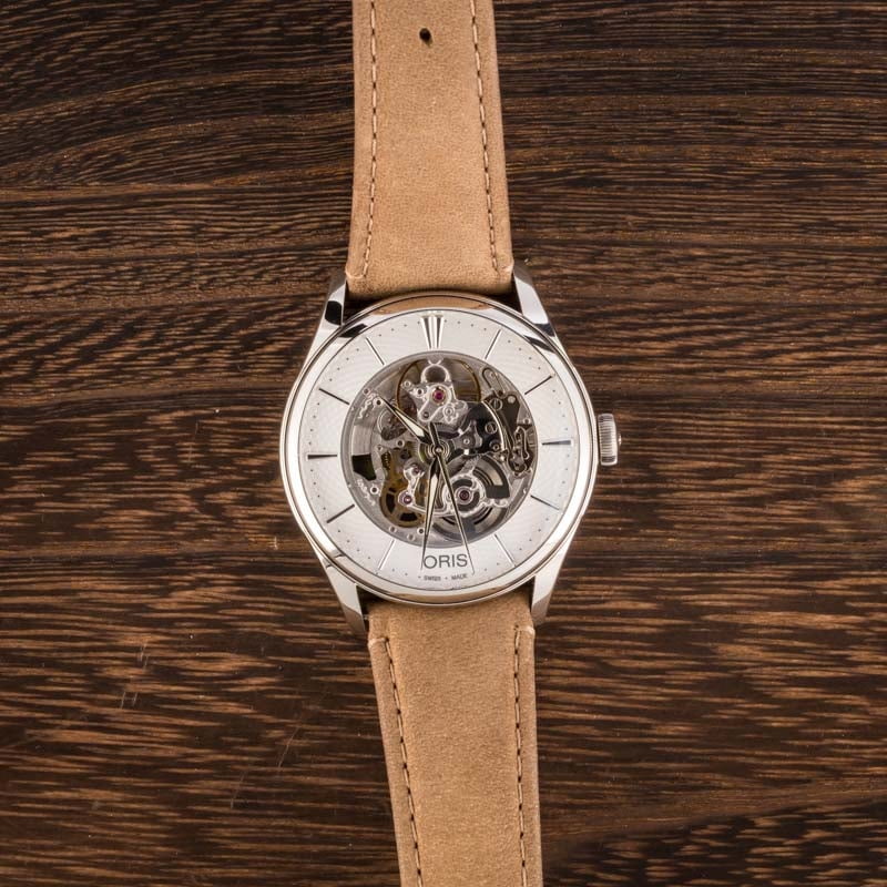 Oris Artelier Skeleton Steel on Light Brown Leather Strap