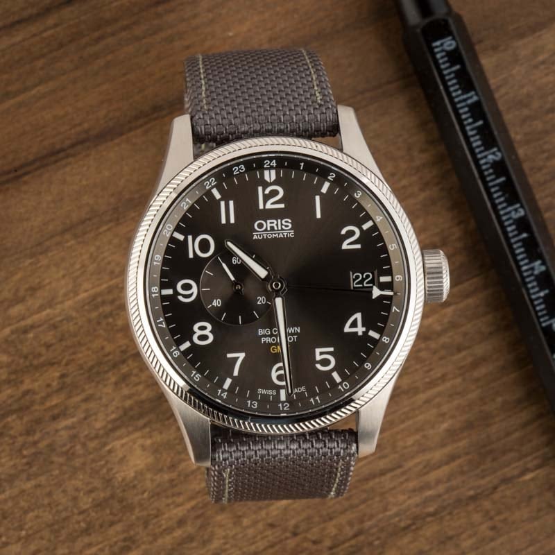 Oris Big Crown Pro Pilot GMT, Small Second Steel on Grey Strap