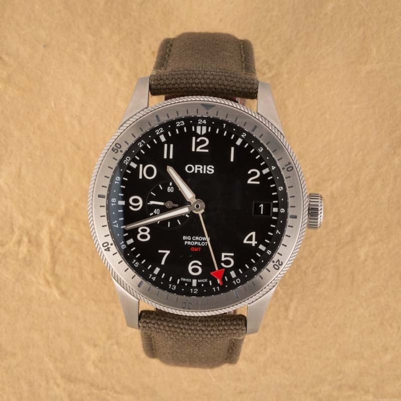 Oris Big Crown Pro Pilot Timer GMT Black Dial & Olive Textile Strap