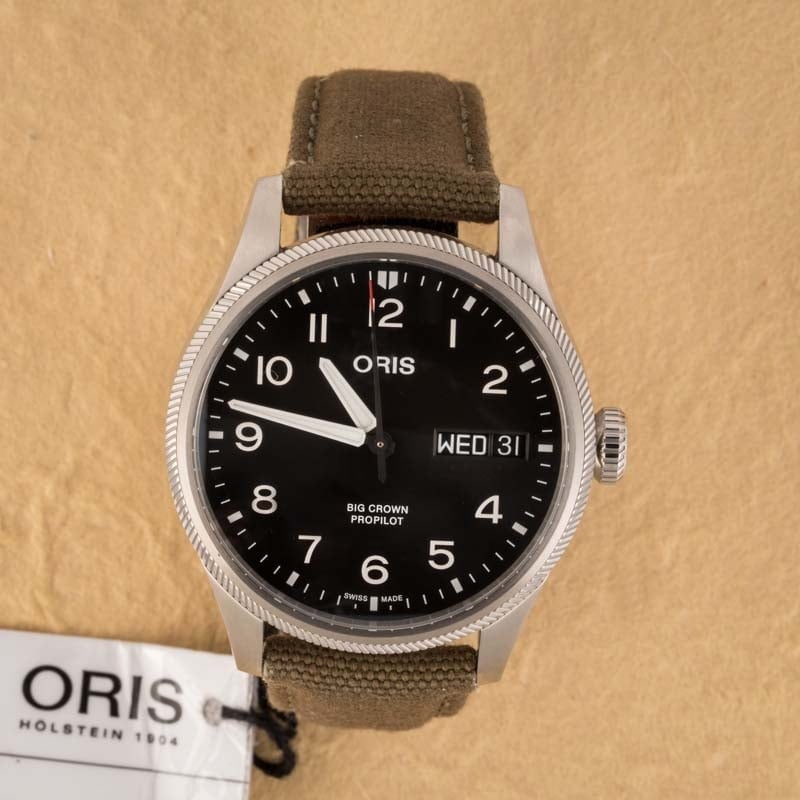 Oris Big Crown ProPilot Big Day Date Black Dial & Olive Textile Strap