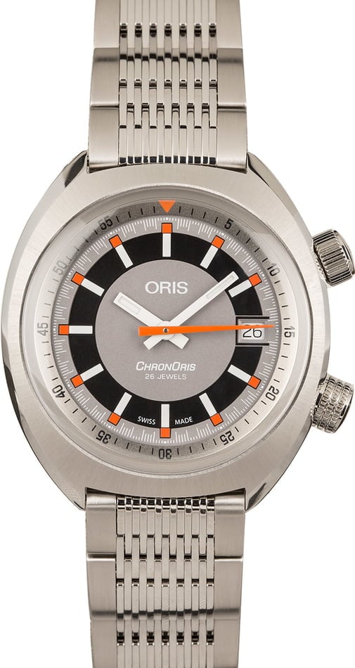 Oris Chronoris Date Orange Markers Brown Leather Strap
