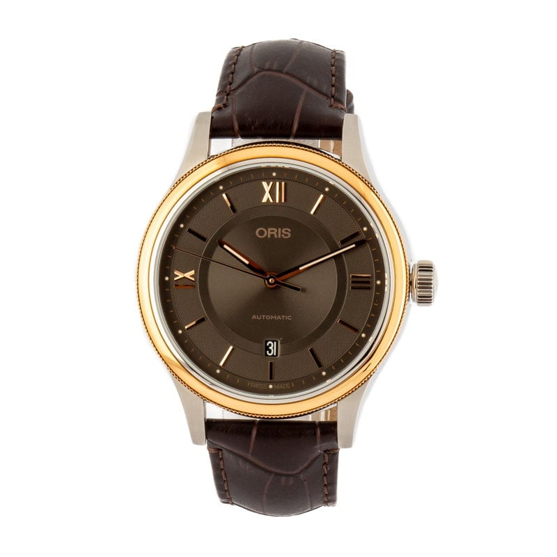 Oris Classic Date Steel on Brown Leather Strap