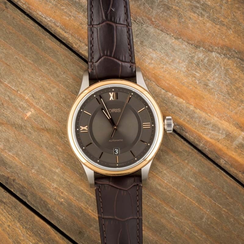 Oris Classic Date Steel on Brown Leather Strap