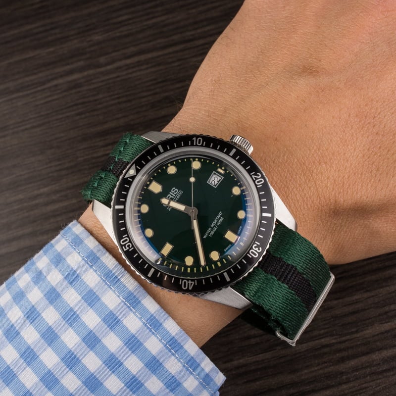 Oris Divers Sixty-Five Steel on Green NATO Strap