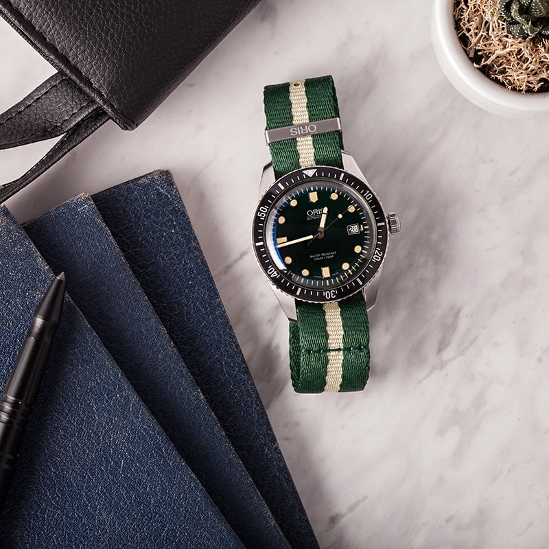 Oris Divers Sixty Five Green & Ivory Textile Strap