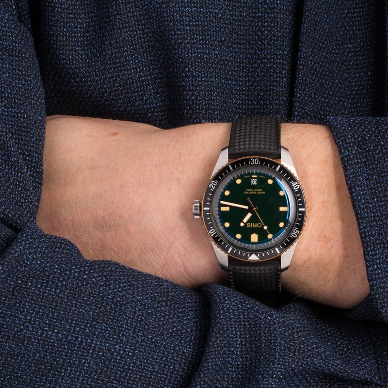 Oris Divers Sixty-Five Green Dial Rubber Strap