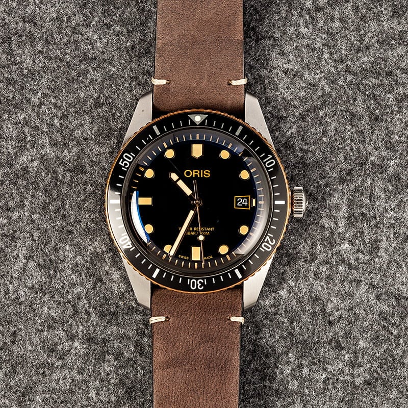 Oris Divers Sixty-Five Steel & Bronze Brown Leather Strap