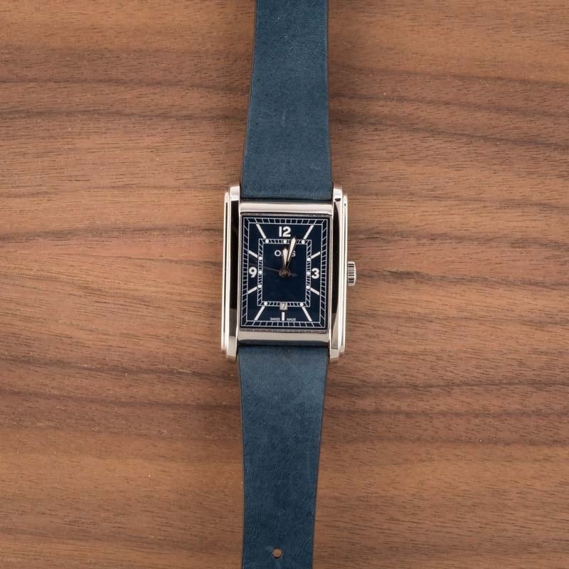 Oris Rectangular Blue Dial & Leather Strap