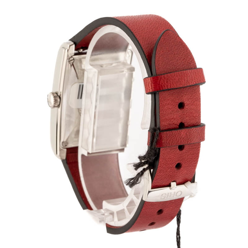 Oris Rectangular Red Dial & Leather Strap