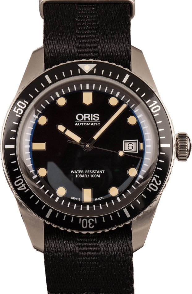 Mens Oris Divers Sixty-Five Black Textile Strap