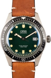 Mens Oris Divers Sixty Five Leather Strap Green Dial