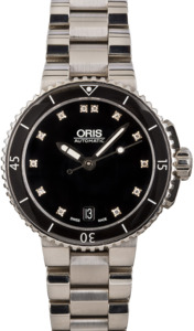 Ladies Oris Aquis Date Black Diamond Dial