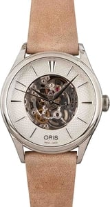 Ladies Oris Artelier Skeleton Steel on Leather Strap