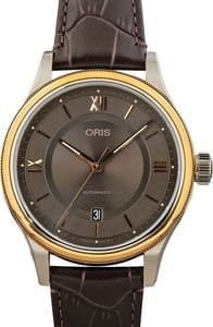 Oris Classic Date Steel on Brown Leather Strap