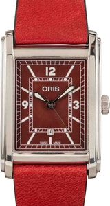 Oris Rectangular Red Dial & Leather Strap