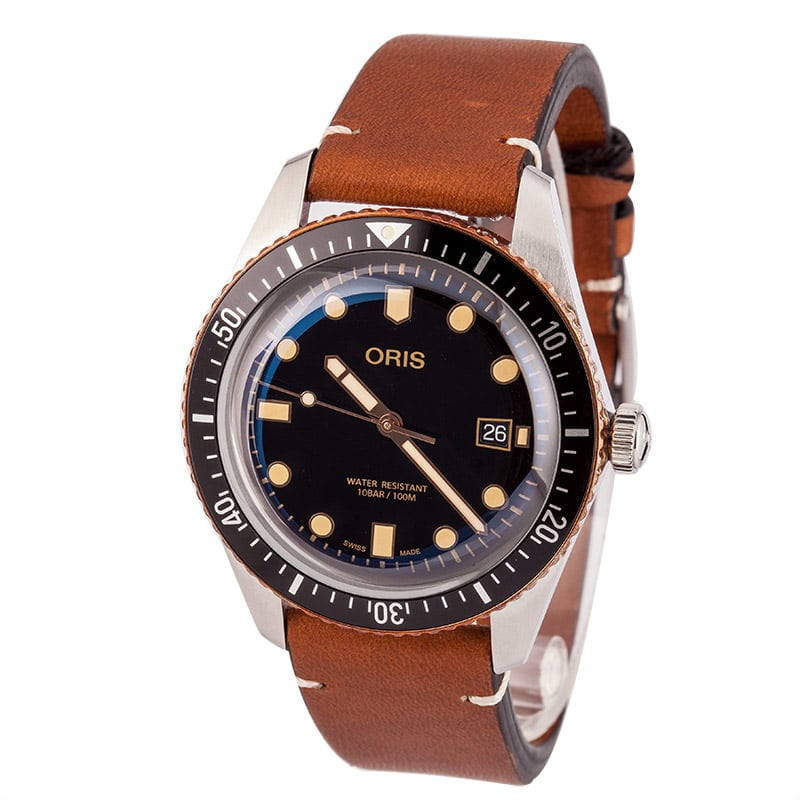 Oris Divers Sixty-Five Black Dial & Leather Strap