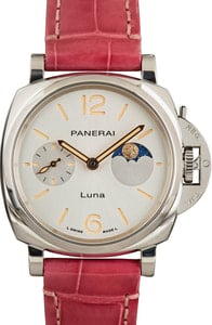 Panerai Luminor 38MM Stainless Steel, Leather Band White Moonphase Dial, B&P (2023)