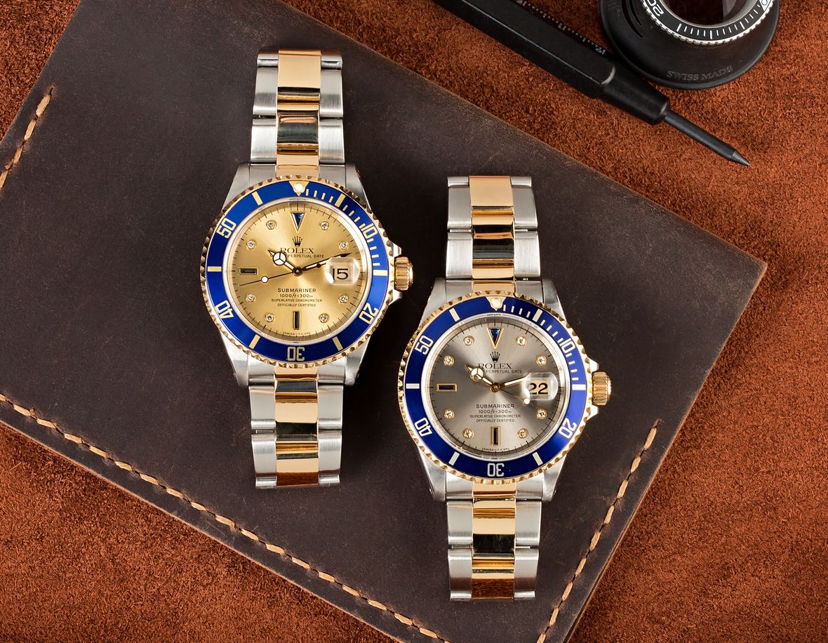 Rolex 16613 Submariner Two-Tone Steel and Gold Serti Dial Diamond Sapphire