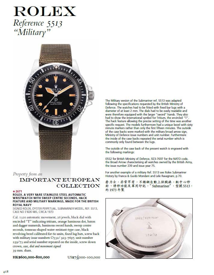 Rolex Submariner Reference 5513 Rolex Submariner Reference 5513