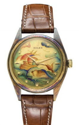 1949 18k gold automatic wristwatch with sweep centre seconds, star numerals, and Cloissone enamel dial 1949 18k gold automatic wristwatch with sweep centre seconds, star numerals, and Cloissone enamel dial