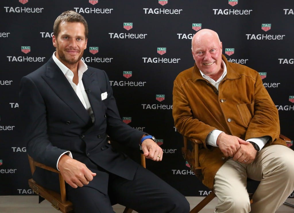 NEW YORK, NY - OCTOBER 13: Jean-Claude Biver (R) and Tom Brady attend the TAG Heuer announcement of Tom Brady as the new brand ambassador and launches the new Carrera - Heuer 01 on October 13, 2015 in New York City