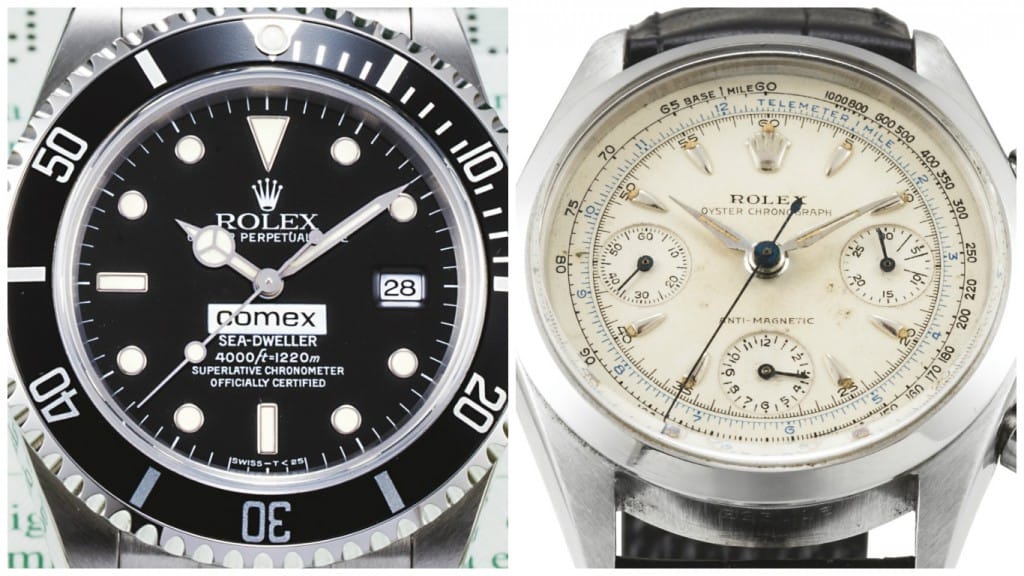 Both of these Rolex watches have something unique that makes them sell at such a high value. Comex Sea-Dweller & Chronograph 6234 at Sotheby's Auction 2015