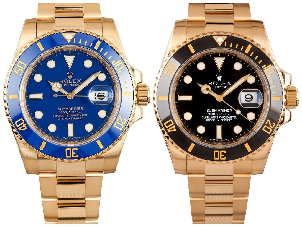 The Rolex Submariner 116618LB and 116618LN are outfitted with a ceramic bezel. Rolex Submariner 116618LB and 116618LN