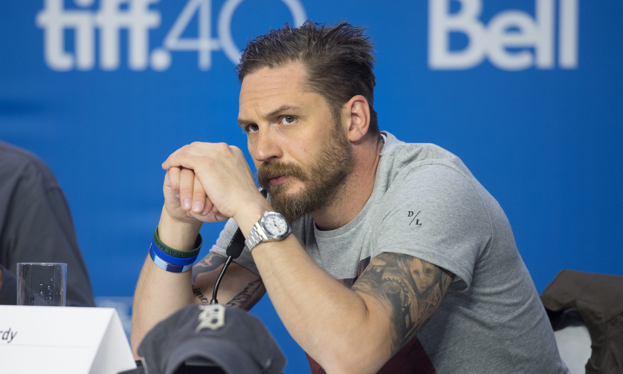 Tom Hardy wearing a Rolex Explorer II. (Photo: Darren Calabrese/The Canadian Press via AP)